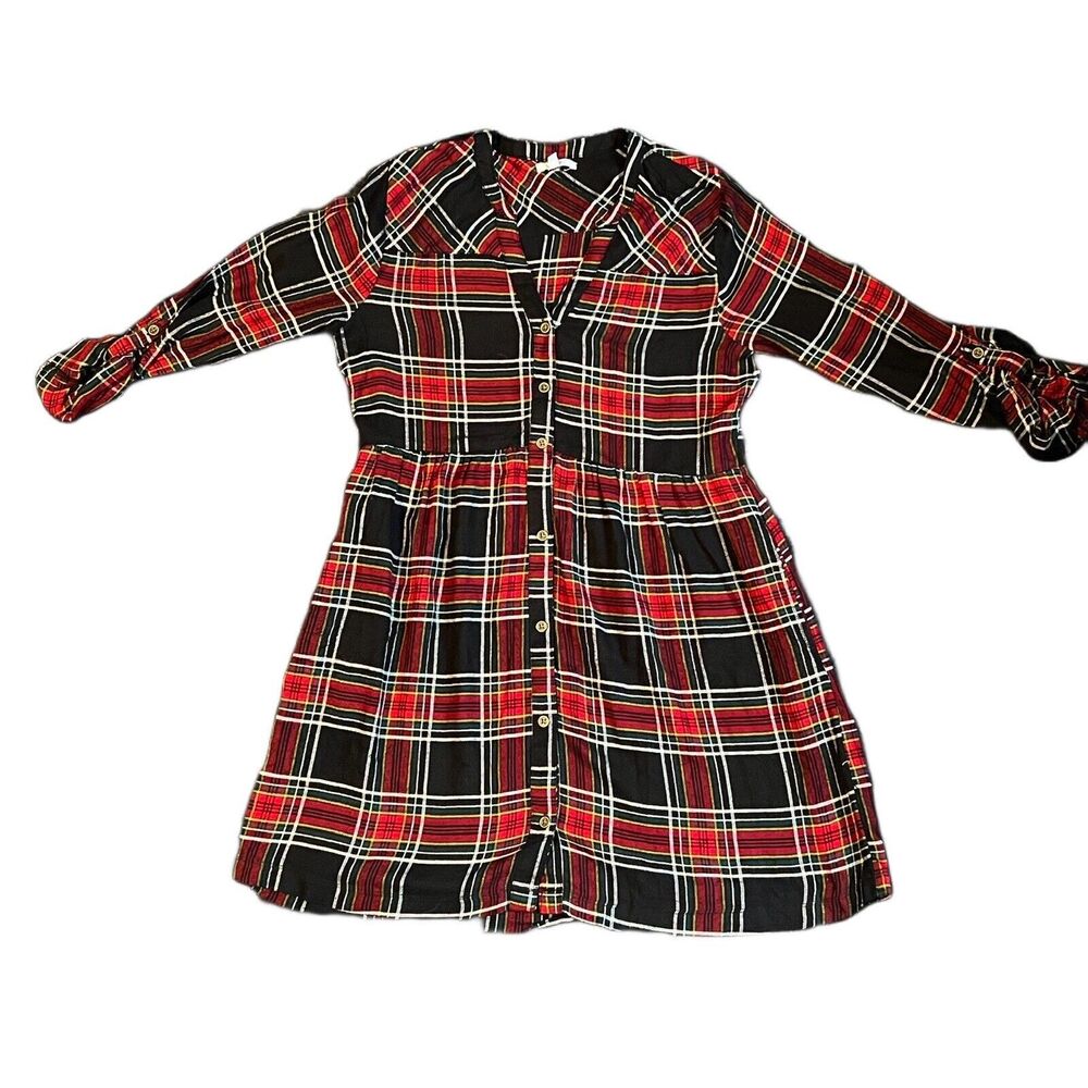 Maurices Women's Plaid Flannel Button Up V-Neck Dress Size M